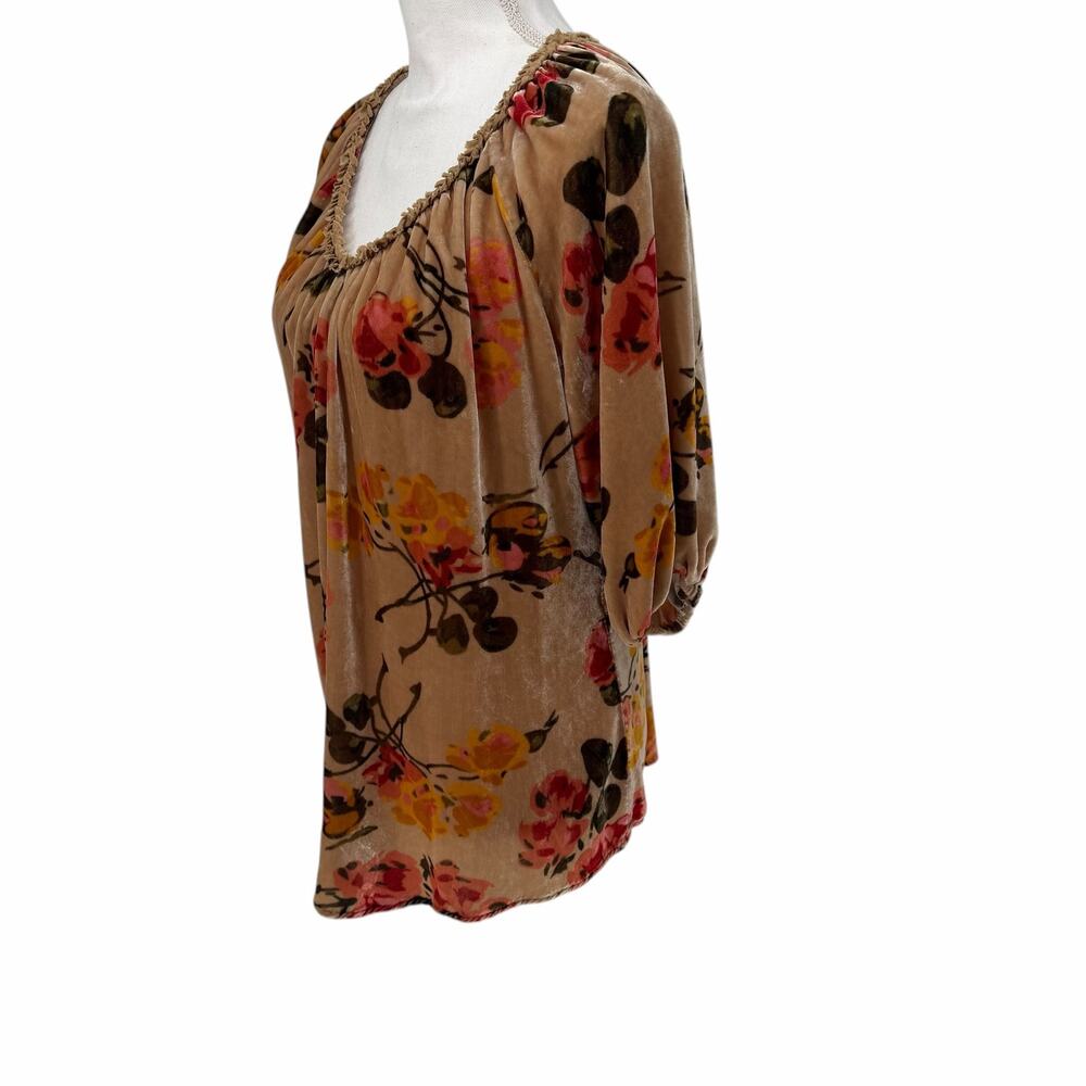 Sundance All Hours Tan Velvet Floral Peasant Boho Blouse Large - Picture 5 of 8